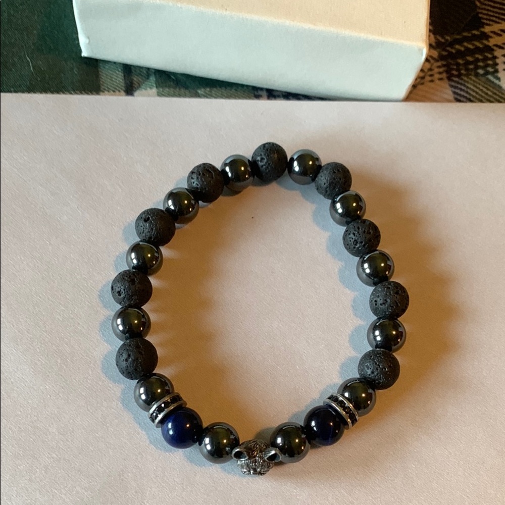 Men's Black and Blue Beaded Bracelet